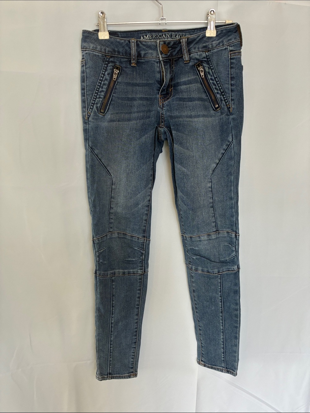 American Eagle Outfitters Women's Medium Blue Moto-Style Skinny Jeans